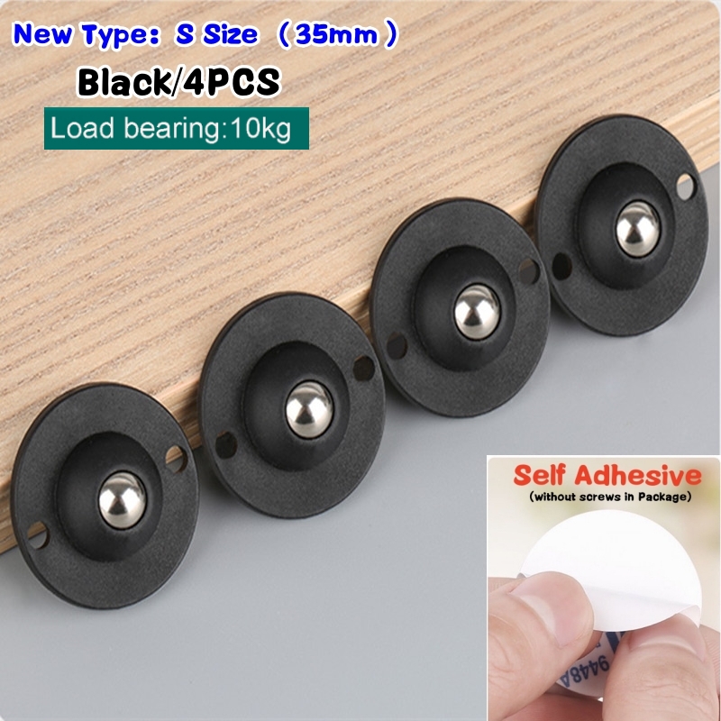 Rodízios para móveis pesados Rodas, polia autoadesiva, aço inoxidável, rolamento de carga forte, roda universal, rotação de 360 °, 4pcs: Prateado