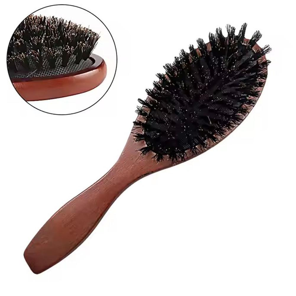Brosse à cheveux en poils de sanglier naturels, peigne antistatique ovale pour coiffure, brosse à barbe en bois massif, brosse à cheveux de pour femme