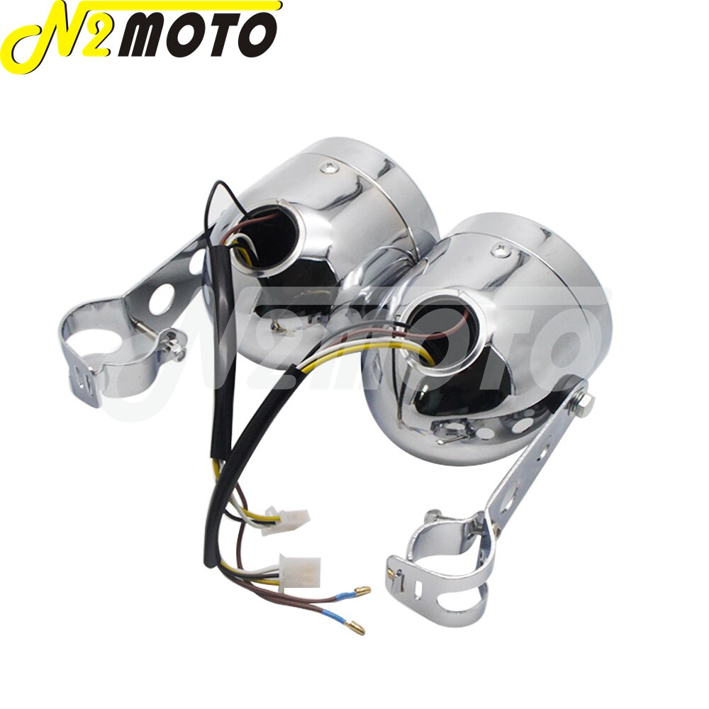 Chrome Amber Motorcycle Retro Twin Headlight Holder Fork Double Dual Head Lamp For Harley Dyna Bobber Chopper Cafe Racer Custom