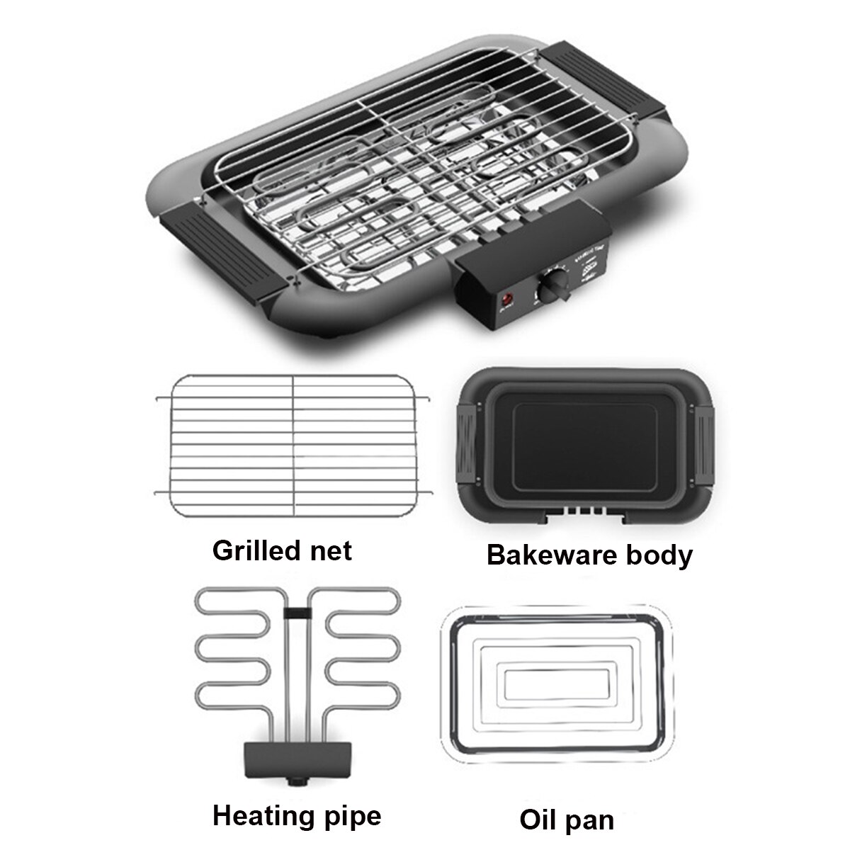 2000W Household BBQ Grill Electric Barbecue Machine Smokeless Grilled Meat Pan 6 Temperatures Hotplate Oven Kitchen Appliances