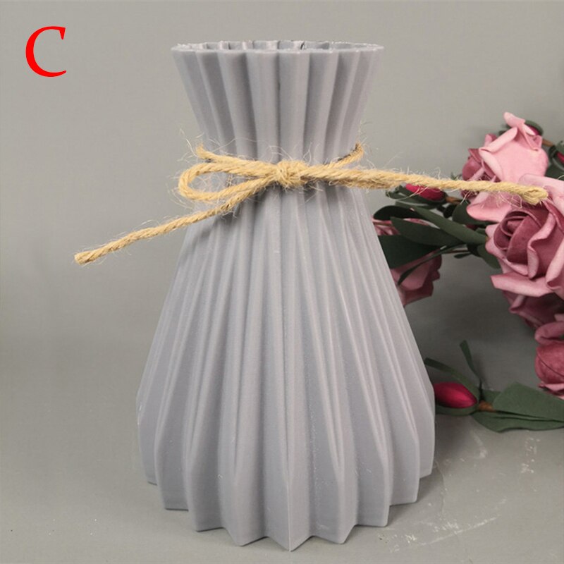 Wazon plastikowy nowy nowoczesny minimalistyczny biały szary czarny różowy imitacja kwiat rattanu wazon wysokiej jakości domu salon rzemieślnicze dekoracje: C