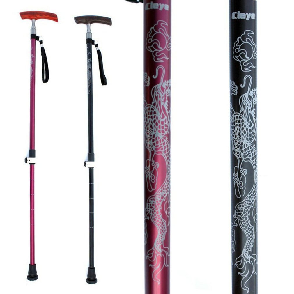 Aluminum Alloy Old Cane Solid Wood Handle Elderly Trekking Pole Cane Four Feet Non-Slip Walking Stick