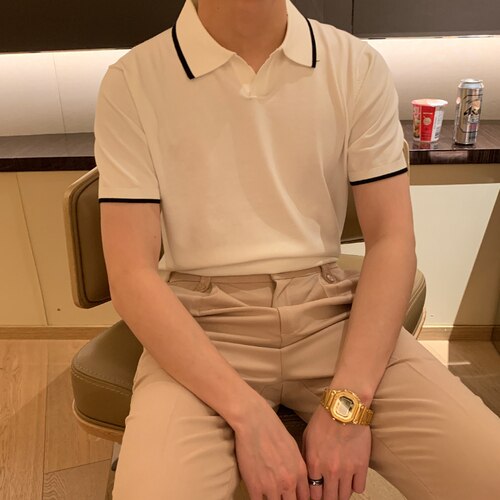 Estate uomo 2022 nuova manica corta moda coreana Slim Fit Casual camicia tinta unita uomo affari abiti formali polo camicie L66: White / XXL