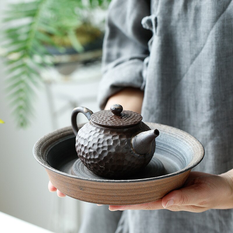 Clay pot bearing Large Japanese-style hand-made retro pot holder dry bubble tea saucer ceramic water storage storage