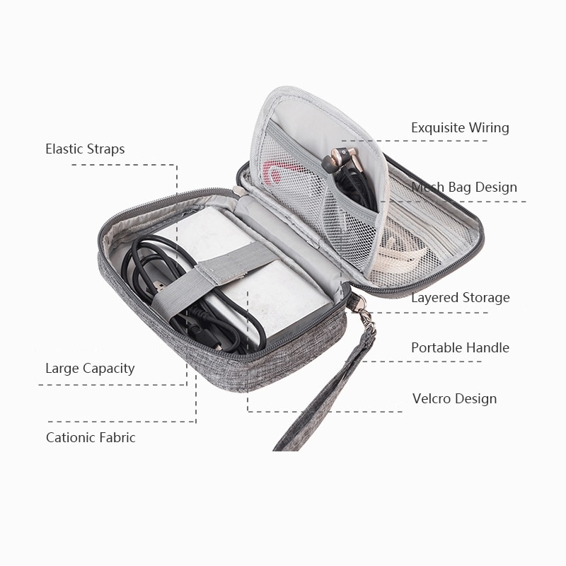 Kabel organisator bag gadget organizer kabel etui bærbart reise elektronisk tilbehør oppbevaringsveske lader headset digital veske