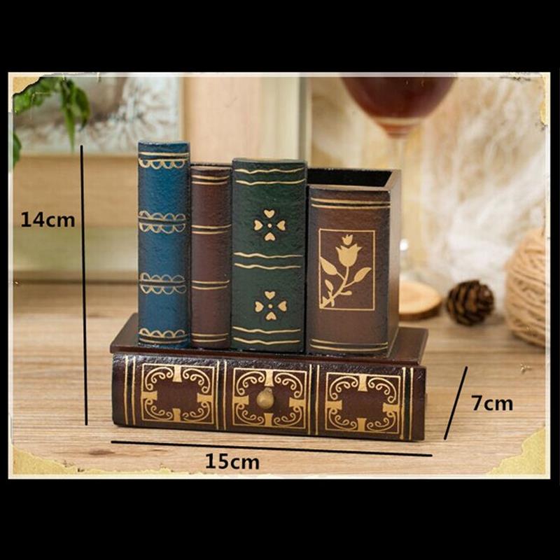 Portalápices de madera Retro multifunción con forma de libro, artesanía de madera, decoración del hogar, caja de almacenamiento, cajones, soporte de papelería Gi