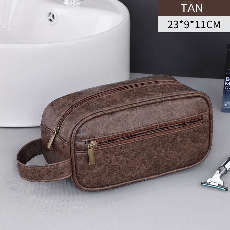 Heren lederen toilettas Reizen Zakenreizen Draagbare make-uptas Grote capaciteit Multi Pocket Handheld lederen toilettas: Black