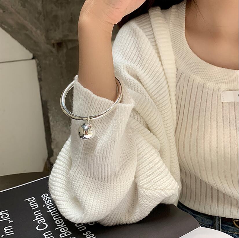 Pulsera de plata de ley 925 para mujer, brazalete con cierre de bola redonda y pequeña Simple para mujer, Red, Pal, joyería fina creativa B189