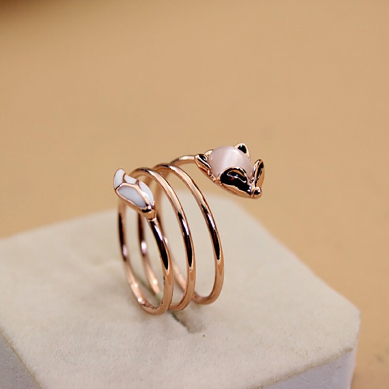 Dubbele Fair Ringen Voor Vrouwen Delicate Vos Multiturn Kronkelende Cat 'S Eye Steen Rose Goud Kleur Vinger Ring Mode-sieraden KBR144