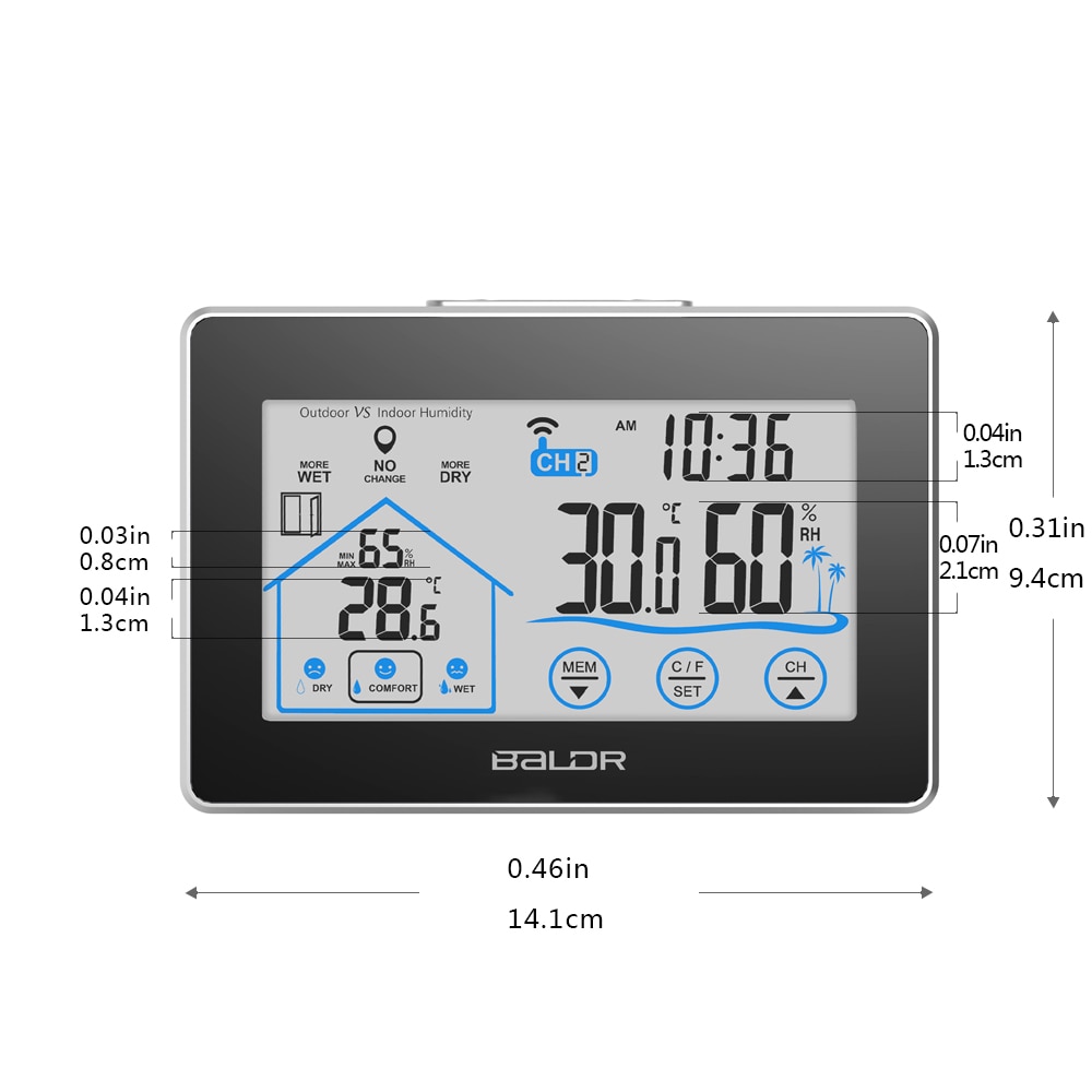 Baldr-Estación Meteorológica Inalámbrica, termómetro con pantalla táctil, higrómetro, Sensor de pronóstico para interior y exterior, calendario, 3 canales
