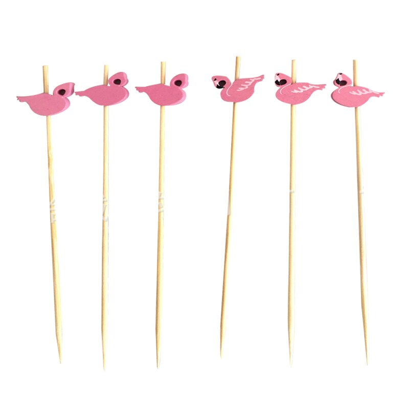 100 stk 12cm jordbærformede fruktspyd bambusspyd cocktail dessert gaffel tre frukt forrett tannpirker perle frukt: Flamingoer