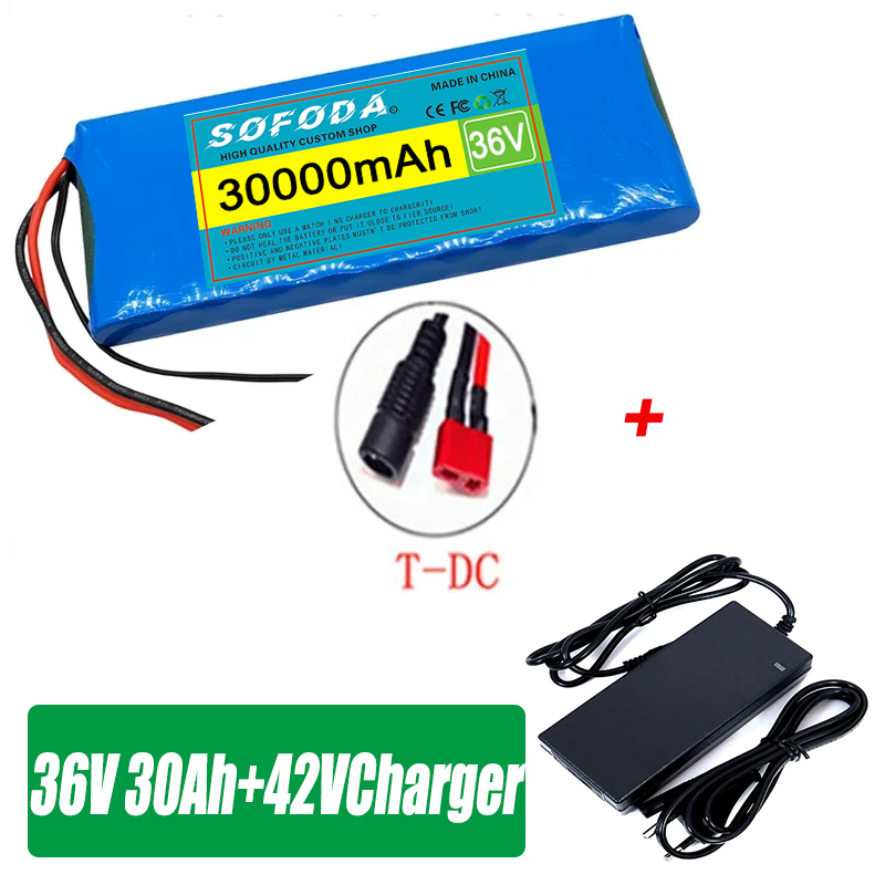 36V 10S1P 30000mAh Battery Pack 20Ah 18650 Lithium Li-ion Rechargeable Batteries 30Ah BMS 500W: Silver