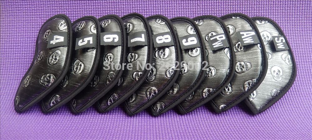 Skull brand Golf Irons Headcovers PU Leather Golf Iron Set Covers #4-9PAS/ set
