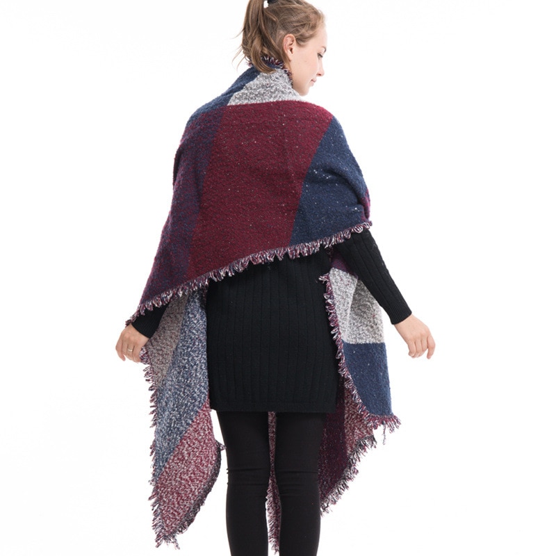 Pashmina de para mujer, bufanda gruesa para invierno, pañuelo a cuadros Reversible, mantón de capa envoltura, manta, Poncho cálido HO950750