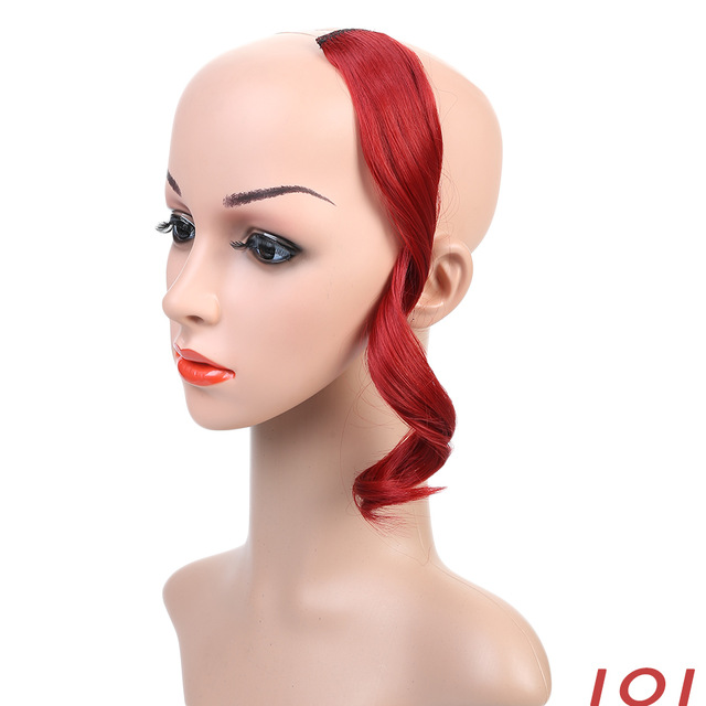 Buqi syntetisk naturlig bølget en klips i pannelugg foran hårside frynser hår for kvinner svart brun lang pannelugg hårforlengelse: 101