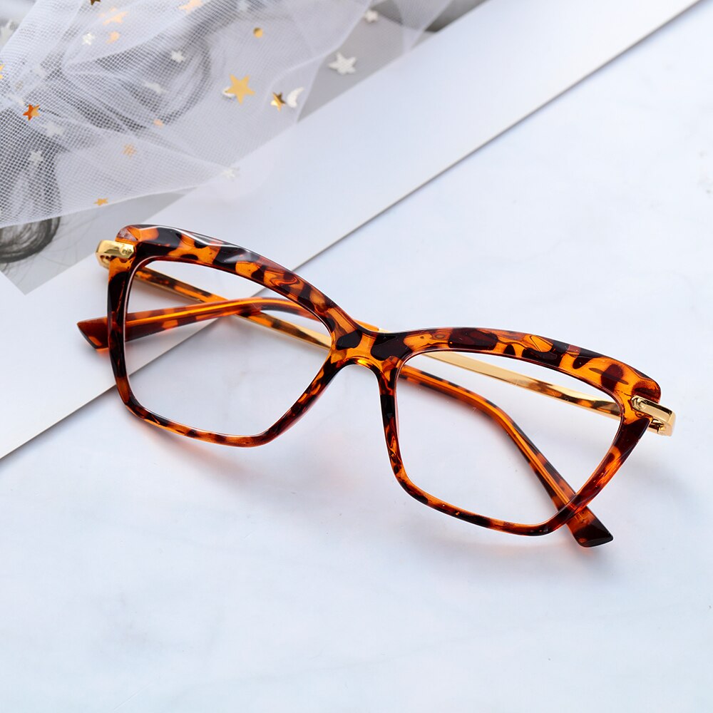 Women Square Cat Eye Glasses Frame Faceted Crystal Eyeglass Can Be Equipped with Myopia Glasses Vintage Eyeglass Frame