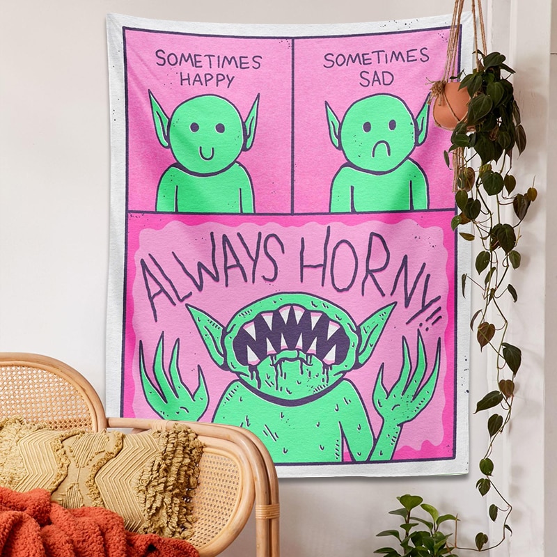 Alien Tapestry kawaii Room Cartoon pink happy hippie Wall Hanging Tapestries background for Living Room Home Dorm Decor Paint