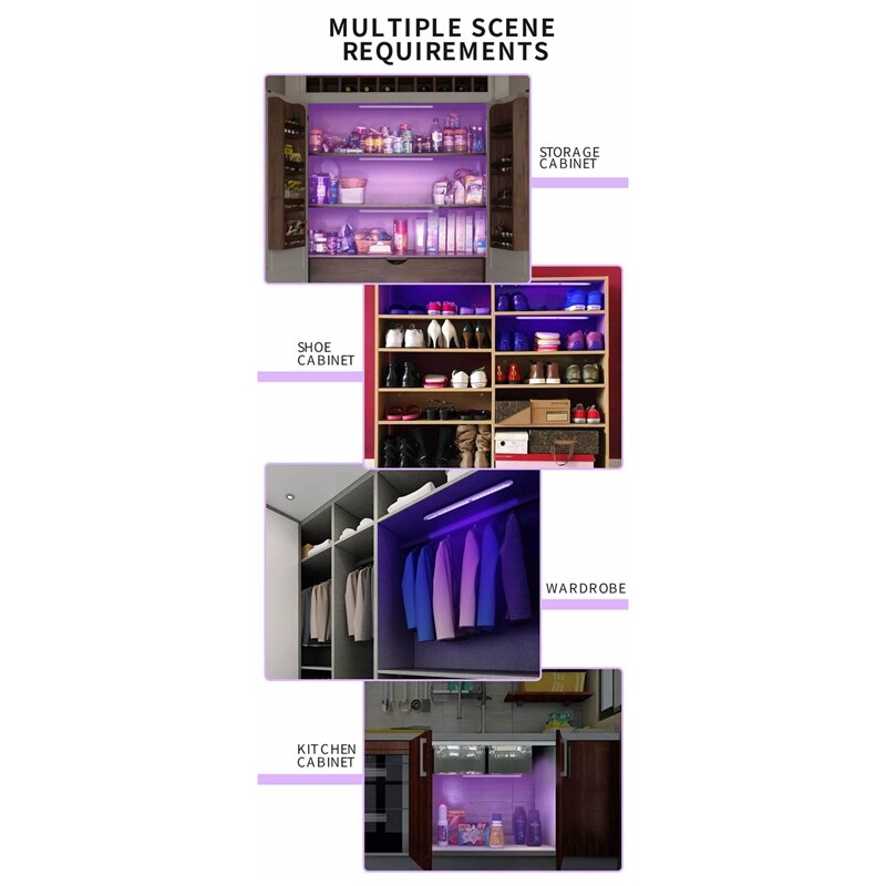 UV LED Ultraviolet Sterilizer UV Lamp with Infrared Induction for Wardrobe Cabinet Kitchen Cabinet Home Office