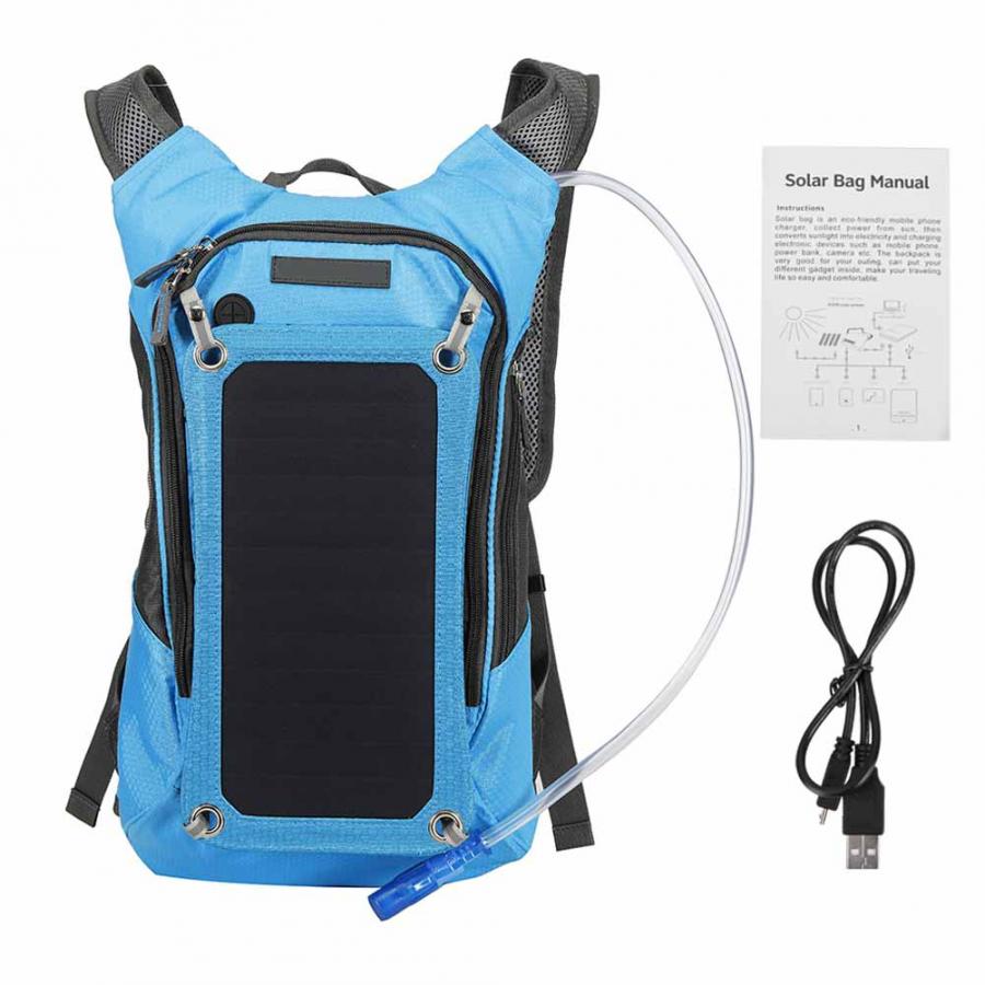 Mochila Solar multifunción de 6,5 W, tesoro de carga con Panel Solar de 2L, bolsa de agua al aire libre para ciclismo, accesorios para viaje: Color azul