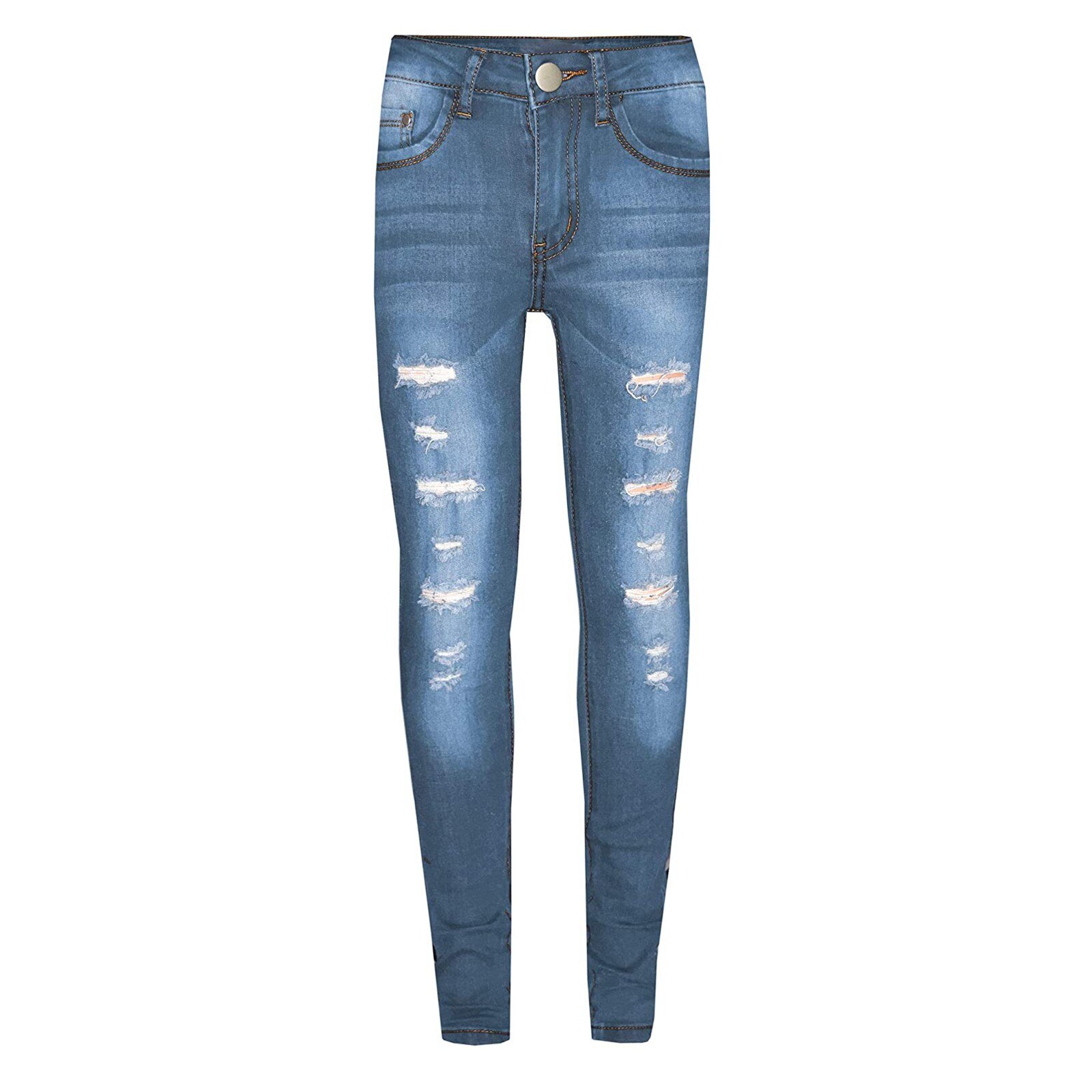 3-14 Years Old Children's Jeans Kids Teen Boys Tight Hole Pocket Button Zipper Long Jeans Spring Summer Trousers