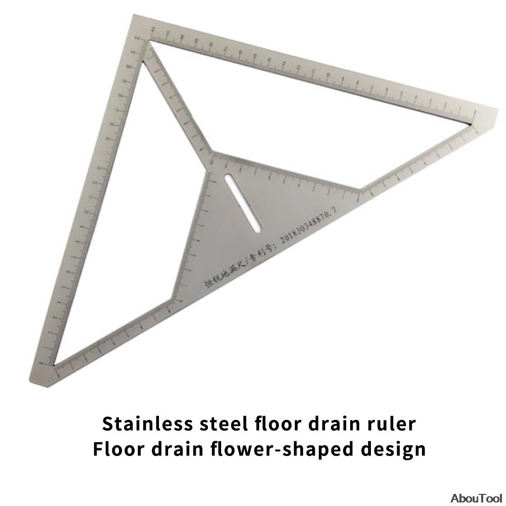 Localizador de drenagem de piso 20x20cm, régua triangular de azulejo de aço inoxidável, padrões de drenagem de chão, régua de posicionamento, ferramenta de medição de pedreiro