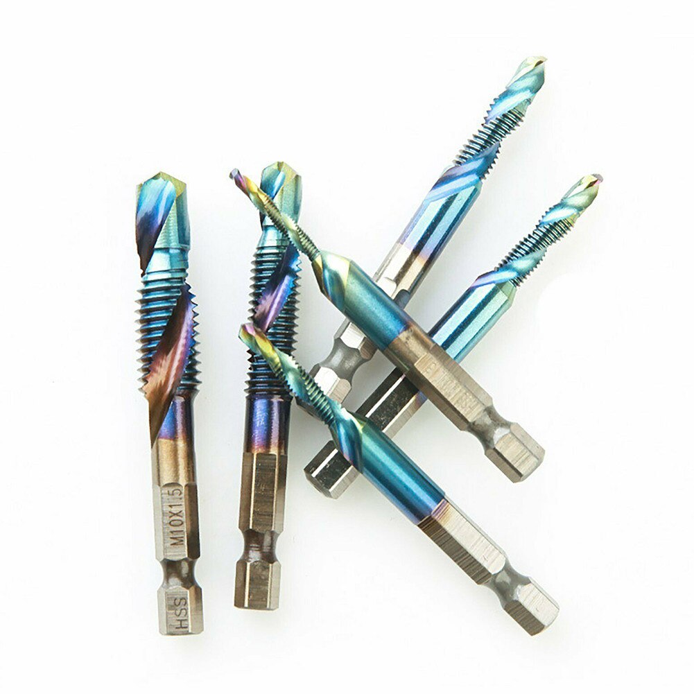 6pcs Hex Shank Drill Bit M3-M10 Threaded Blue-coated Tap Drill Bit Hexagonal Shank Cut Tool Composite Wire Tapping Screw Bit Hss
