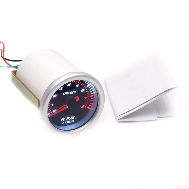 Snelheidsmeter Auto 12V Gemodificeerde Instrument Toerenteller Licht 0-8 Toerenteller Auto Truck Boot Motor Met Wit 2 Inch (52Mm) front