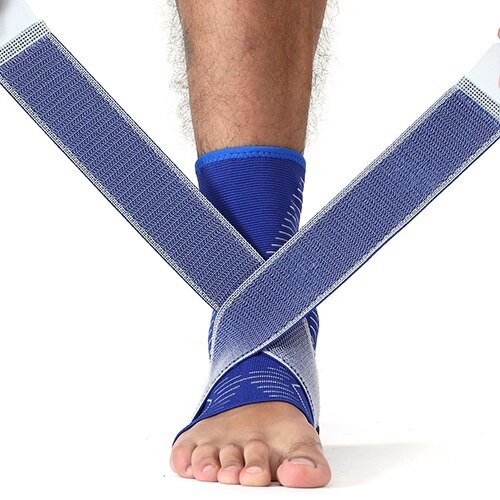 Blauw Breien Compressie Enkel Brace Mouwen, Voet Bescherming Met Anti-Slip Band, voor Sport Fitness, Mannen En Vrouwen: with strap / L and XL