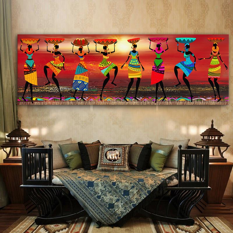 Cuadros WANGART, Cuadros de arte Tribal, pinturas africanas de mujeres bailando, pintura al óleo, sala de estar cuadro Para, lienzo impreso, decoración del hogar