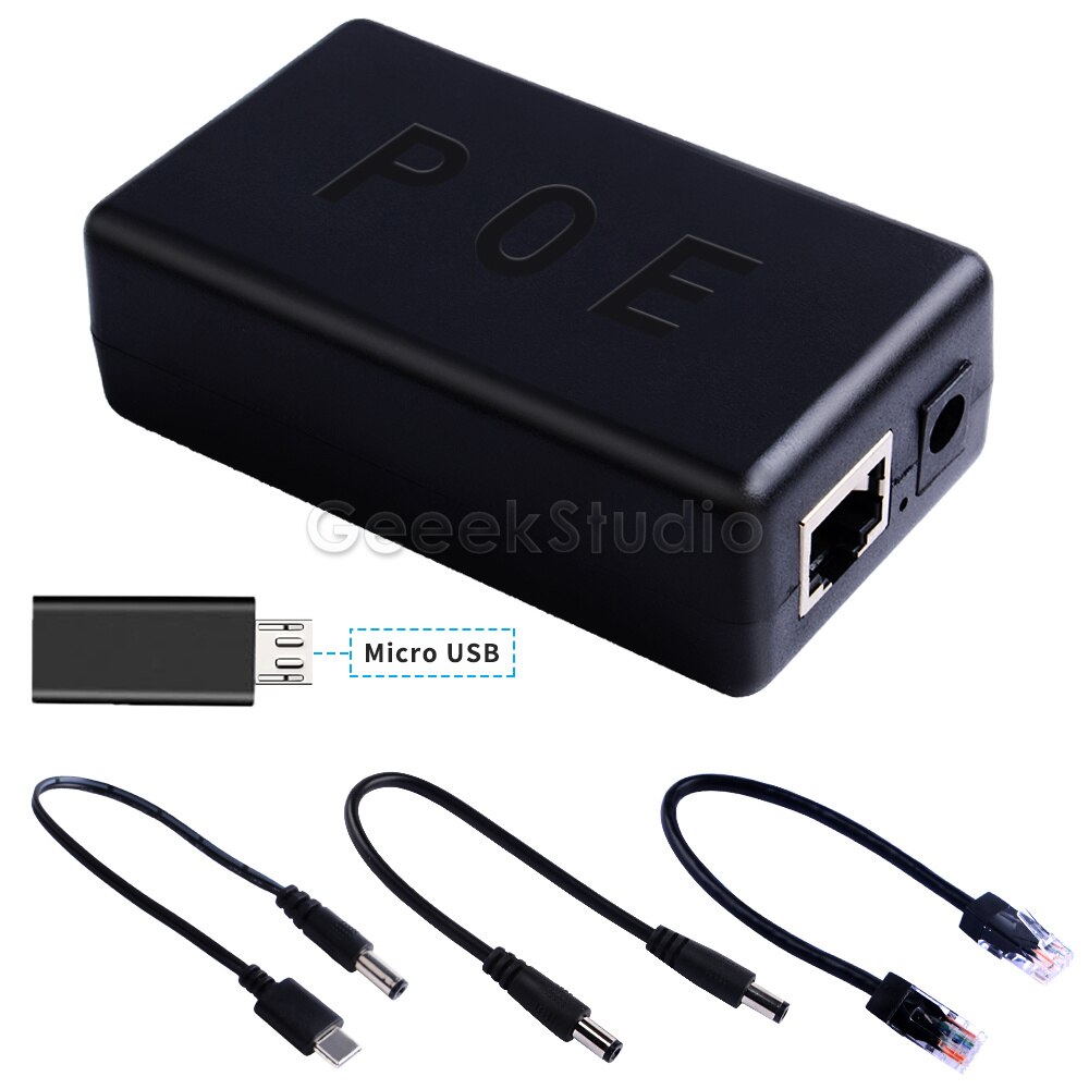 Gigabit raspberry pi 4 b/3b + ativo poe divisor usb tipo c 48 v a 5 v alimentação sobre ethernet cabo poe interruptor