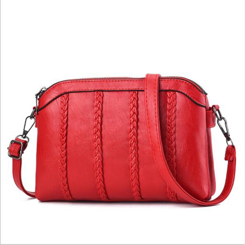 Yogodlns Double poches sacs à bandoulière en cuir souple PU femmes sac à bandoulière avec deux sangles épaule femme sacs de messager noir: Red