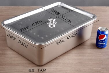Bandeja quadrada para churrasco, 1mm, 304 de aço inoxidável, placa retangular, grelha de fundo reto para peixe, recipiente de comida e churrasco: 45x35x10cm