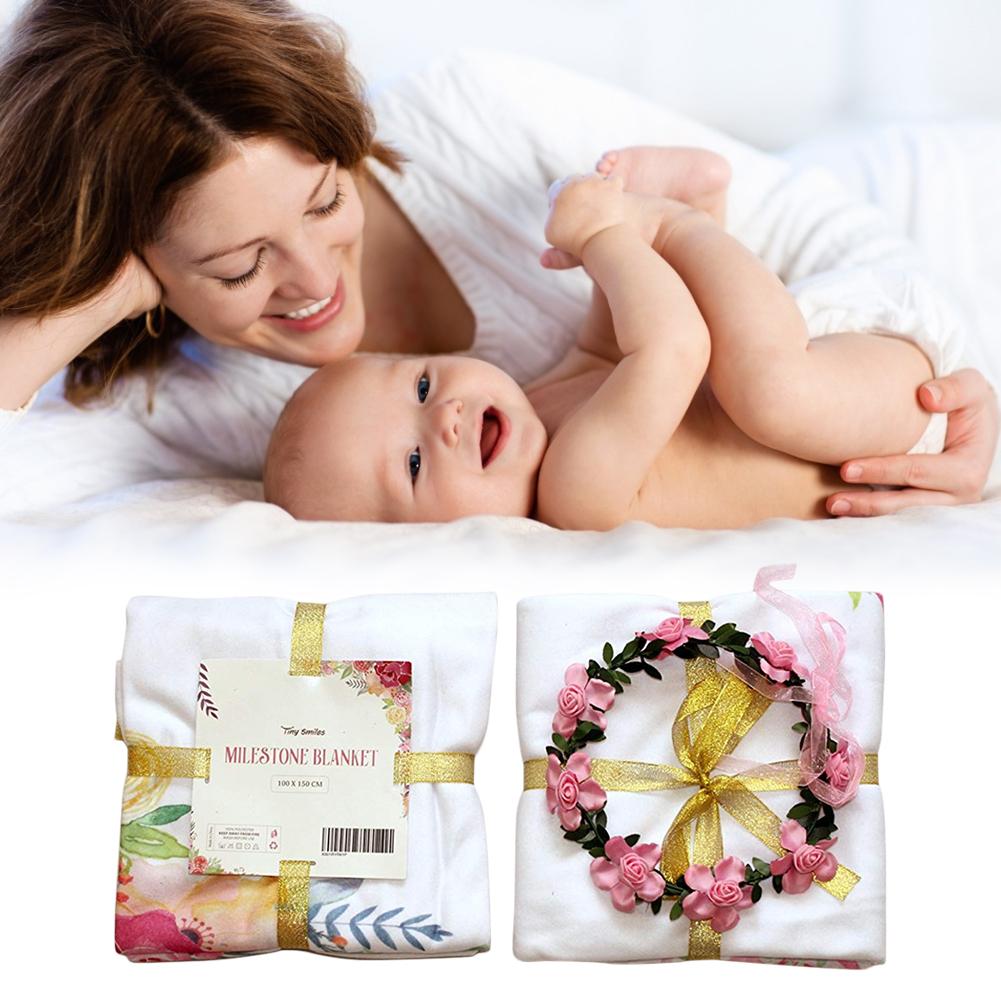 Babyluierdeken voor fotografie, maandelijkse groeimeter, schattige patronen, mijlpaaldeken met bloemenkrans