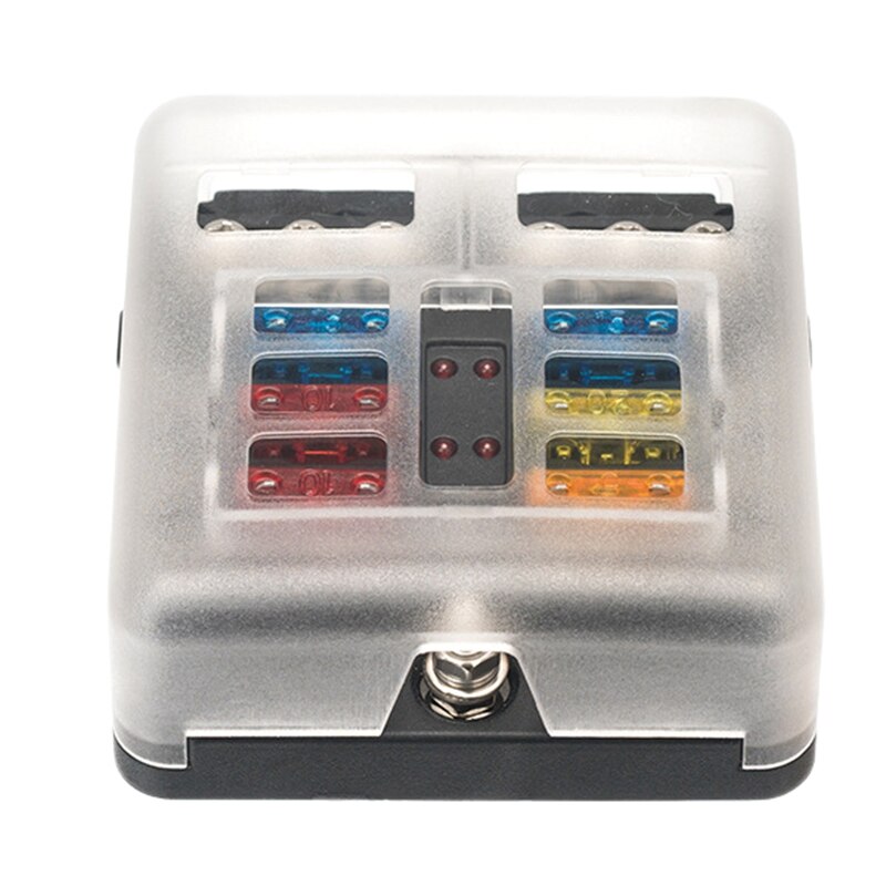 6-Way Fuse Box with Negative LED Lampfor Auto, RV, Car, Boat, Marine, Truck Waterproof Fuse