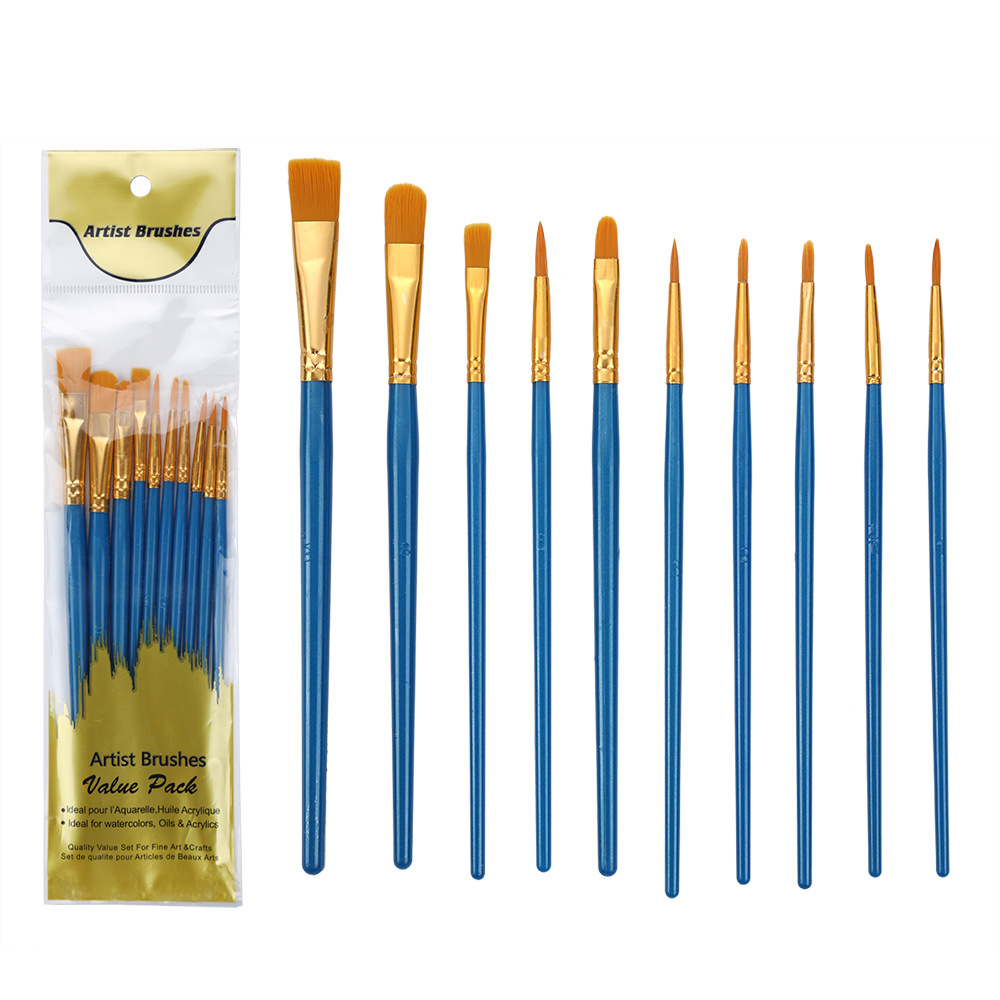 BOMEIJIA Art Supplies Watercolors 10 Pcs Plastic Rod Color Brush Set Drawing Oil Paint Brushes