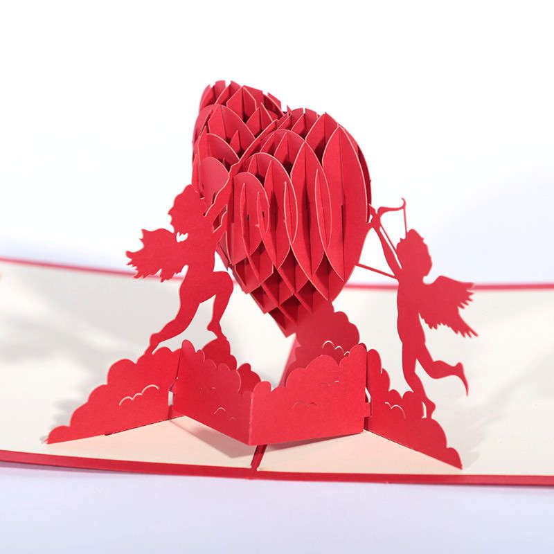 DoreenBeads 3D Card Romantic Heart Angel Birthday Valentine's Day Anniversary Wedding Blessing Card Paper Sculpture 1PC