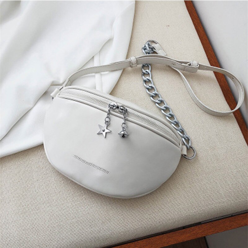 Riñonera de cuero PU con cremallera para mujer, bolso cruzado informal, a la , resistente al agua: Off-white belt bag