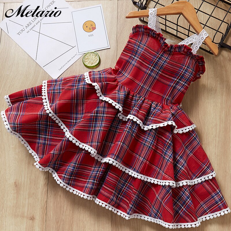 Melario Baby Girl Dress European and American Style Children Dress Plaid flying Sleeve Kids Birthday Dress Girls Princess Dress