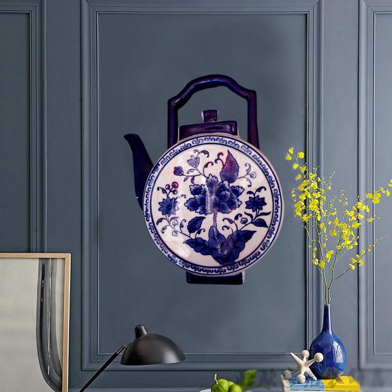 Vase mural suspendu en porcelaine bleu-blanc, décoration murale de salon, assiette murale de restaurant créative