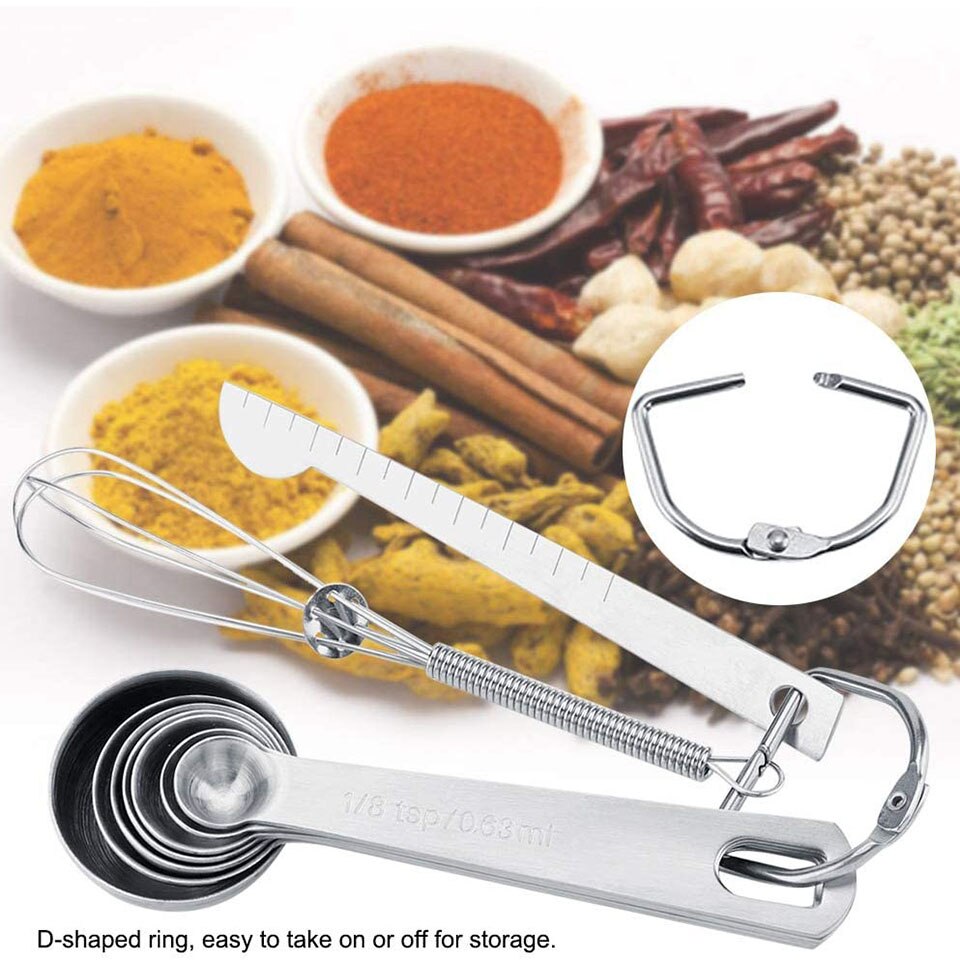 9Pcs/Set Measuring Spoons Cups Set with Measuring Stick Eggbeater Whisk Scales Handle for Kitchen Baking Cooking