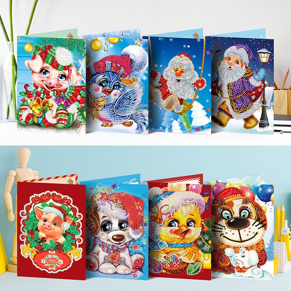 5D DIY Diamond Painting Greeting Card Handmade Christmas Cards 8pcs/set Home Diamond Card Xmas Party Year Children