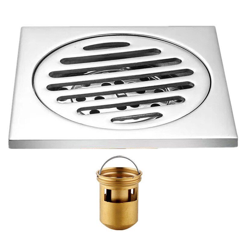 Drenaje de suelo de acero inoxidable 304 grueso, 6cm, baño, a prueba de olores e insectos, sello de agua profunda, drenaje de suelo de doble uso: b Brass A