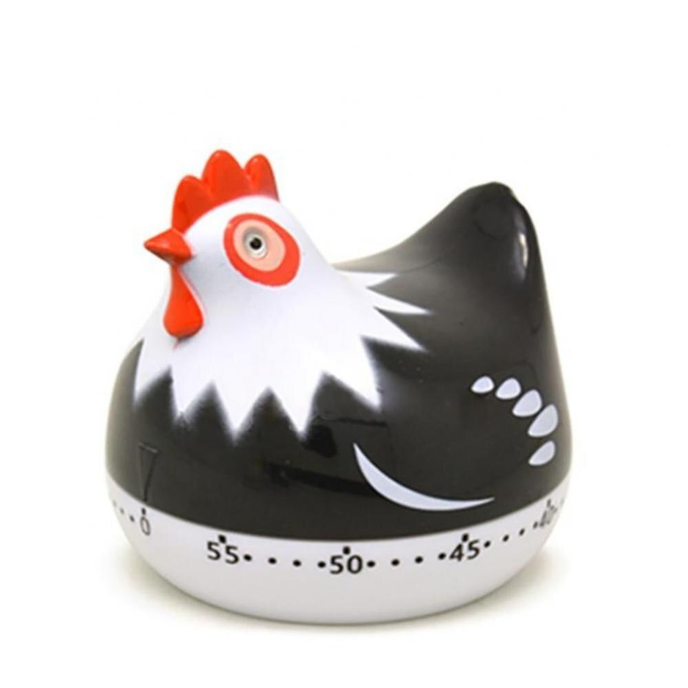 Minuterie mécanique pour poule, dessin animé mignon, cuisine, devoirs, compte à rebours: Black
