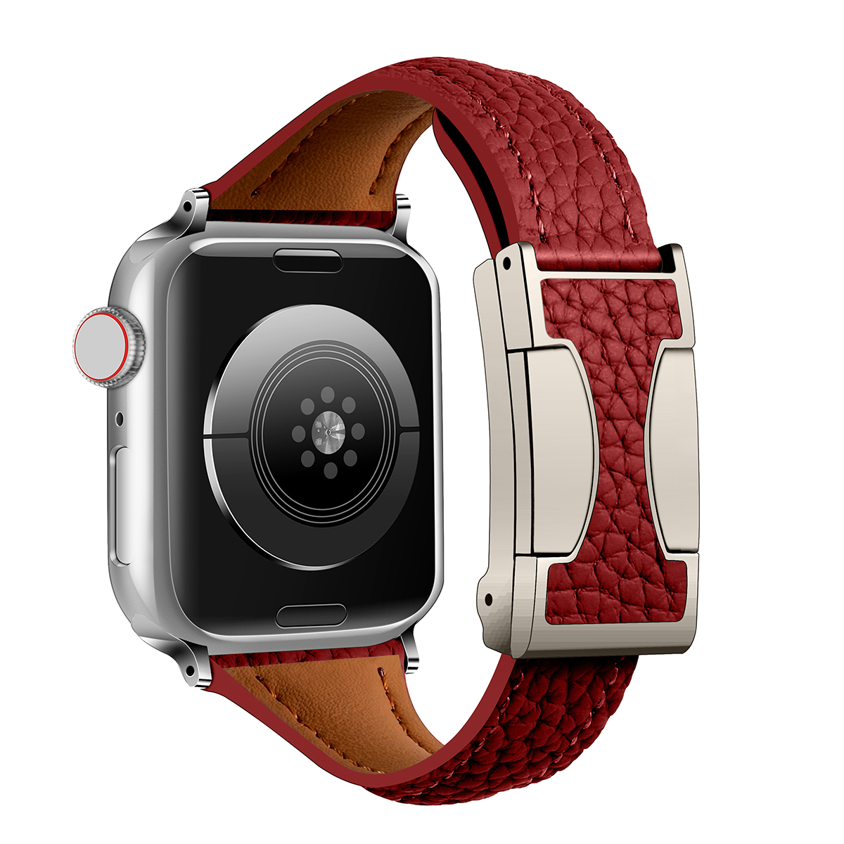 Læderrem til apple watch 10 9 8 46mm 42mm 41mm 44mm 45mm 40mm magnetisk urrem til kvinder, armbånd, iwatch 7 se 6 5 4: Rød / 14mm