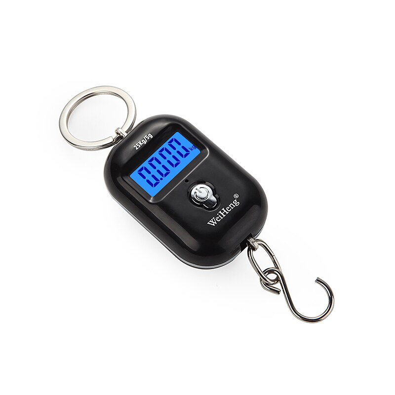 25kg x 5g/10g mini digital hængevægt lcd display baggrundsbelysning bagagevægt til fiskebagage rejse elektronisk krogvægt: Sort