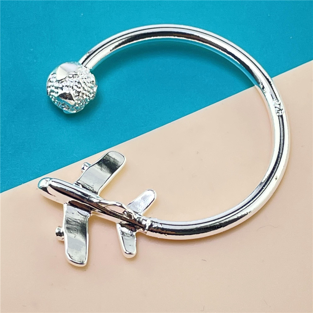 925 Silver Keychain Airplane Shape Simple Keychain Jewelry