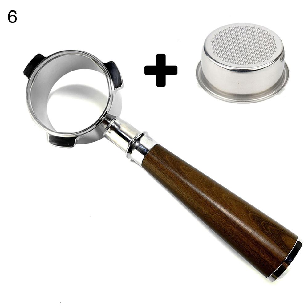 Træhåndtag filternet 54mm kaffe espressomaskine portafilter filterkurv til breville 870/875/808 mesh filter kaffegrej: 6 med filterkurv
