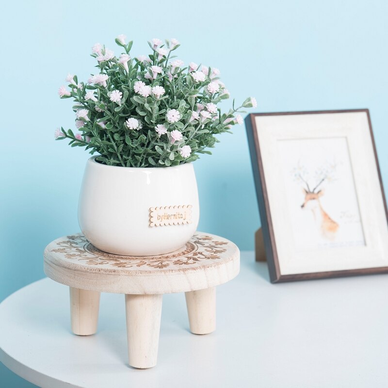 Tabouret en bois massif imprimé, Pot de fleurs, support de Base rond pour plantes et plantes succulentes, présentoir, tabouret pour la maison
