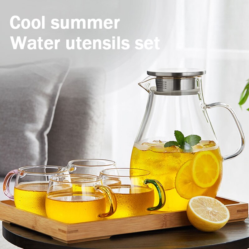 Borosilicate Glass Pitcher with Lid and Spout Thickened Glass Kettle Cold and Water Carafe Teapot Set Beverage Dispenser