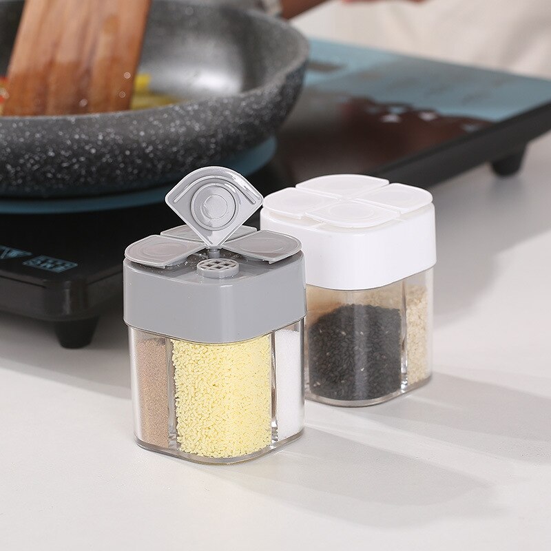 Kitchen Seasoning Bottle Plastic Four-in-one Flip-top Salt Shaker Combination Set Sealed Moisture-proof Spices Seasoning Can Jar